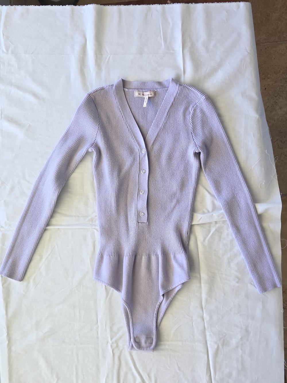BCBGeneration Lilac Ribbed Long-Sleeve Bodysuit Sweater Size XS Balletcore 90s